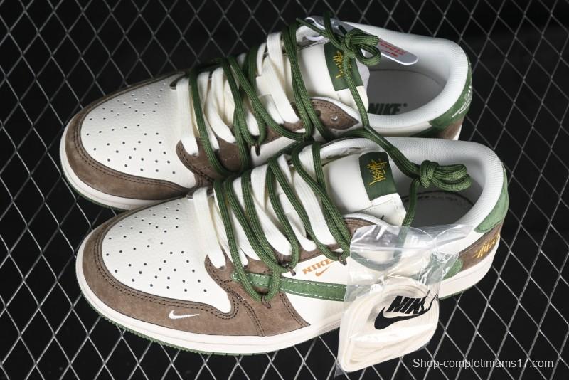 Nike Travis Scott x Fragment Design x Air Jordan 1 Low OG SP AJ1 Stussy Collaboration Suede Green Low Top Casual Sneakers - XS3186-202