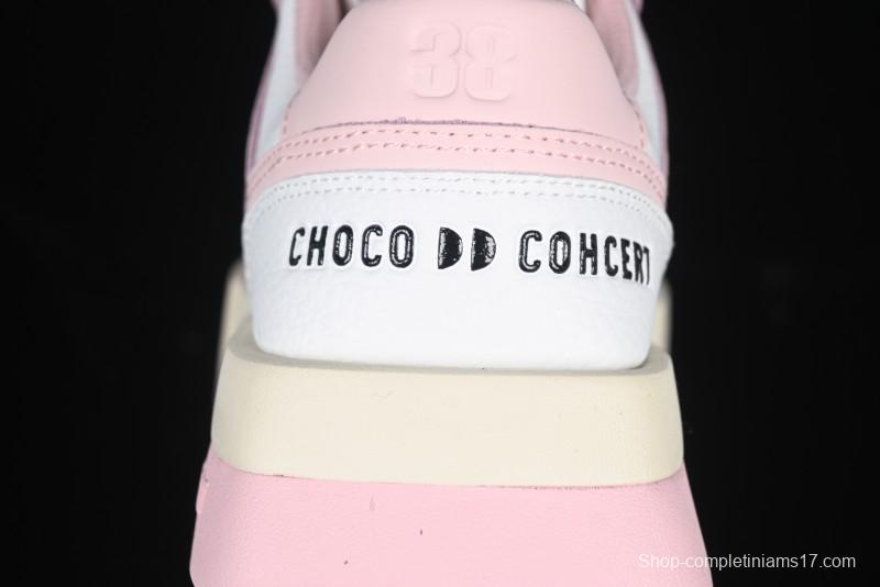Choco Concert Leather Round Square Asymmetrical Fashion Sneakers White Pink - AJE5