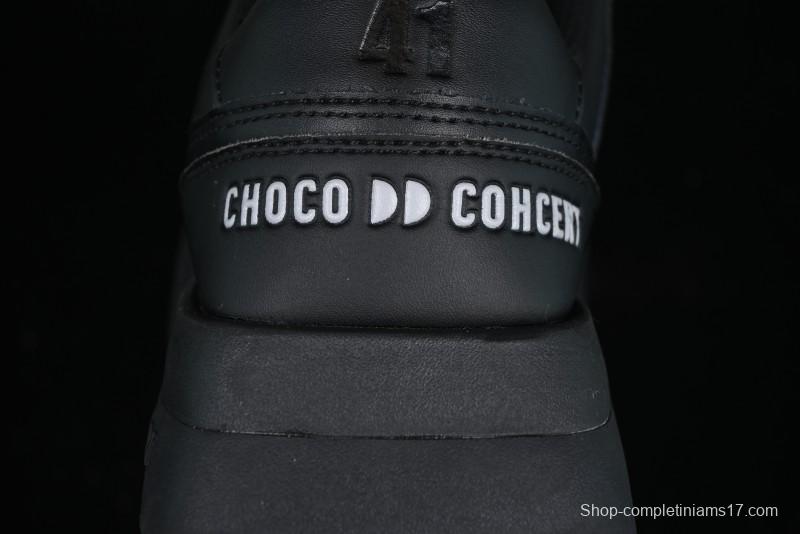 Choco Concert Leather Round Square Asymmetric Fashion Sneakers Black - AJE5