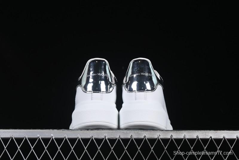 Alexander McQueen Oversized Sneakers with Mirror Silver Heel - White Leather Lace-Up Shoes