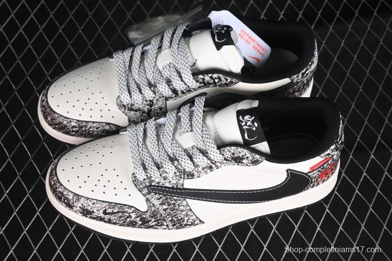 Nike Travis Scott x Fragment Design x Air Jordan 1 Low OG SP AJ1 Snake Year Limited Python Texture Low-top Casual Sneakers - SJ2068-144