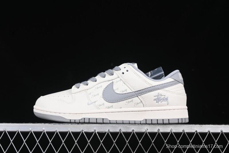 Nike SB Dunk Low Stussy Collaboration Light Grey Brushed Swoosh Anniversary Custom Low-Top Casual Sneakers - XX2025-608