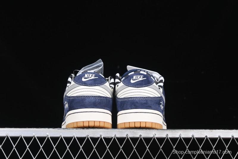 Nike SB Dunk Low Stussy Collaboration Suede Blue Anniversary Custom Low-Top Casual Sneakers - XS1086-009