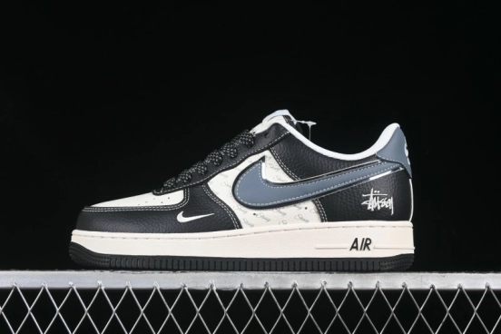 Nike Air Force 1 '07 Low Stussy Collaboration Grey Blue Black Leather Low-Top Casual Sneakers - XZ6188-199