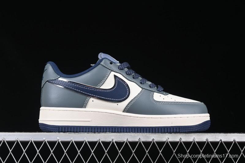 Nike Air Force 1 '07 Low Supreme Casual Sneakers in Grey Blue with Red Swoosh - XZ6188-382
