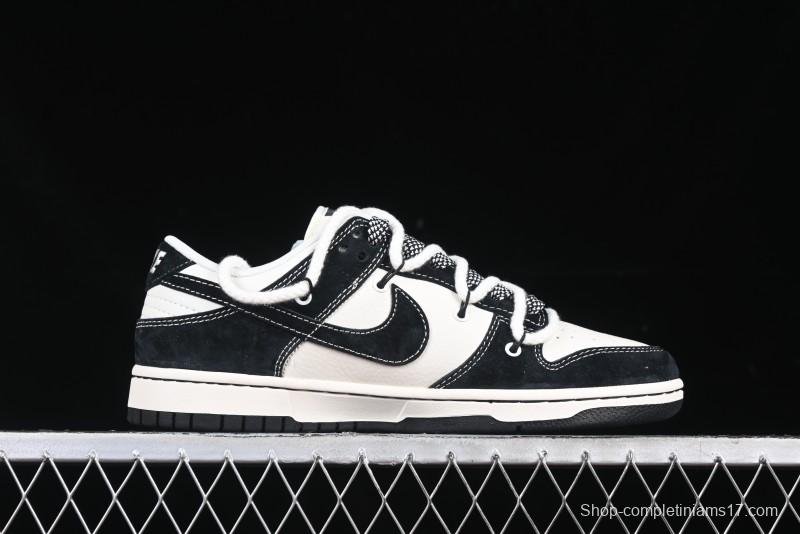 Nike SB Dunk Low Supreme x Stone Island Triple Collaboration Strap Patch Black Swoosh Anniversary Custom Low-Top Casual Skate Shoes - YX5066-202