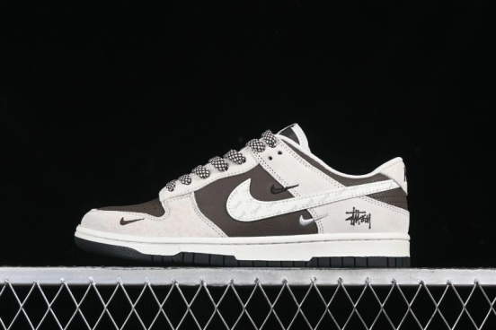 Nike SB Dunk Low Stussy Collaboration Brown Leather Swoosh Anniversary Custom Low-Top Casual Sneakers - DJ2024-062