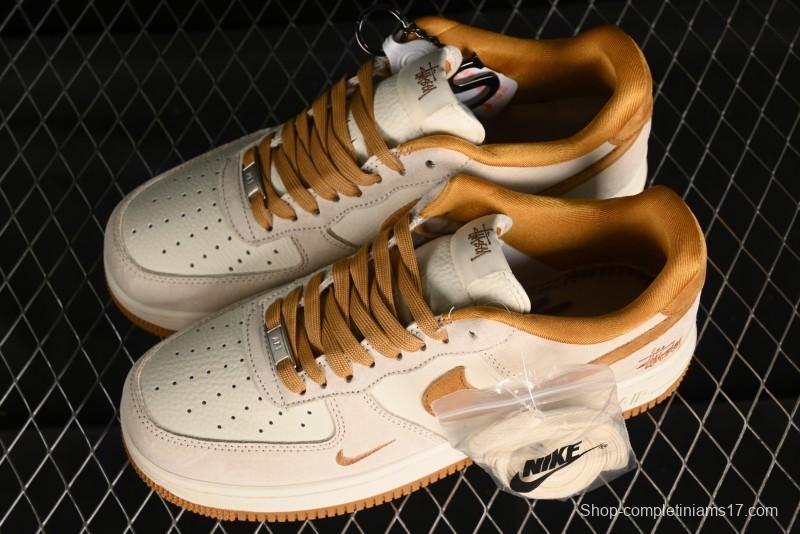 Nike Air Force 1 '07 Low Stussy Collaboration - Wheat Pig Leather Low-Top Casual Sneakers - HD1968-020