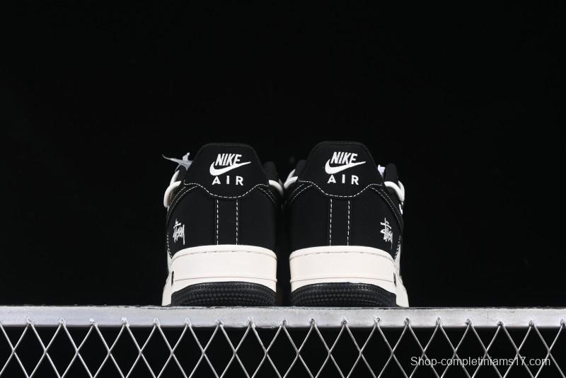 Nike Air Force 1 '07 Low Stussy Collaboration Black White Lace-Up Low-Top Casual Sneakers - SJ1198-108