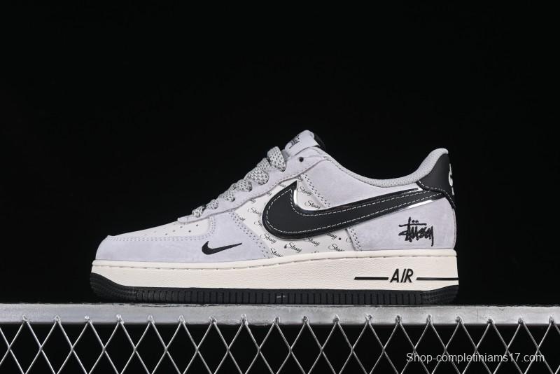 Nike Air Force 1 '07 Low Stussy Collaboration Silver Trim Black Swoosh Low-Top Casual Sneakers - XZ6188-912