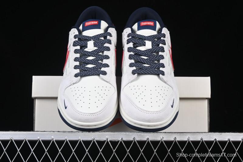 Nike SB Dunk Low Supreme Collaboration - Grey Pig Suede with Red Swoosh Anniversary Custom Edition Low-Top Casual Skate Shoes - CH8311-232