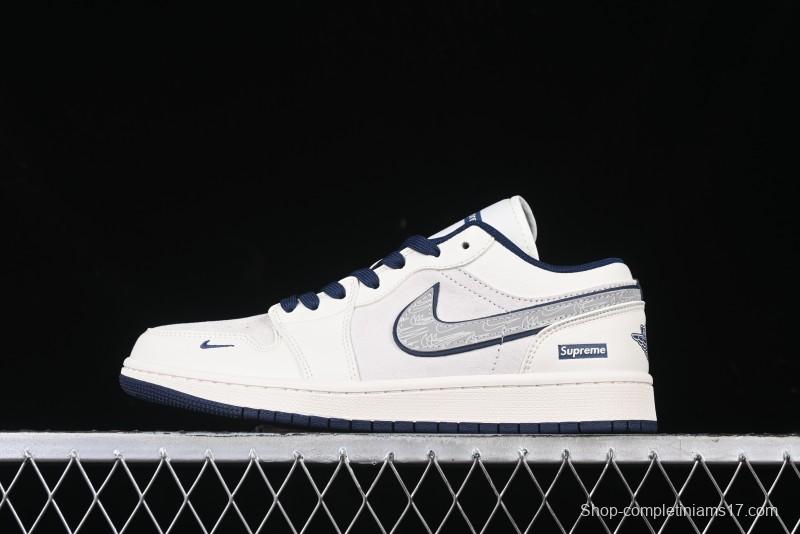 Nike Air Jordan 1 Low Supreme Collaboration - Shadow Swoosh Custom Retro Basketball Shoes - XX3318-368
