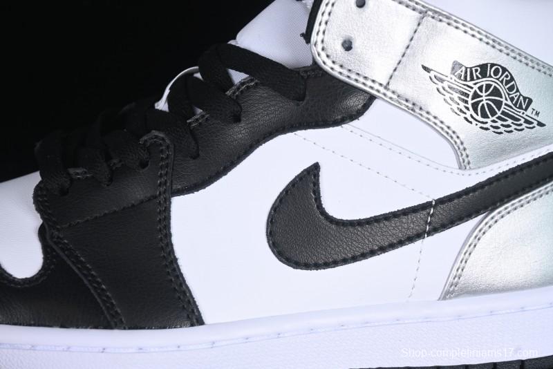Nike Air Jordan 1 Mid AJ1 Basketball Shoes in Black White Silver - DQ8423-103