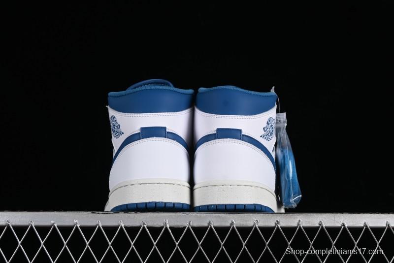 Nike Air Jordan 1 Mid Industrial Blue Basketball Shoes with Air Cushion - FN5215-141