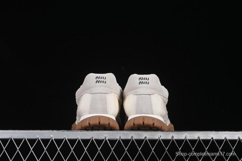 Miu Miu Suede Round Toe Lace-Up Women's Low-Top Casual Shoes in Beige - 99D4