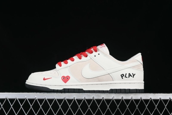 Nike SB Dunk Low Comme des Garcons Play Heart White Anniversary Custom Low-Top Casual Skate Shoes - DJ2024-052