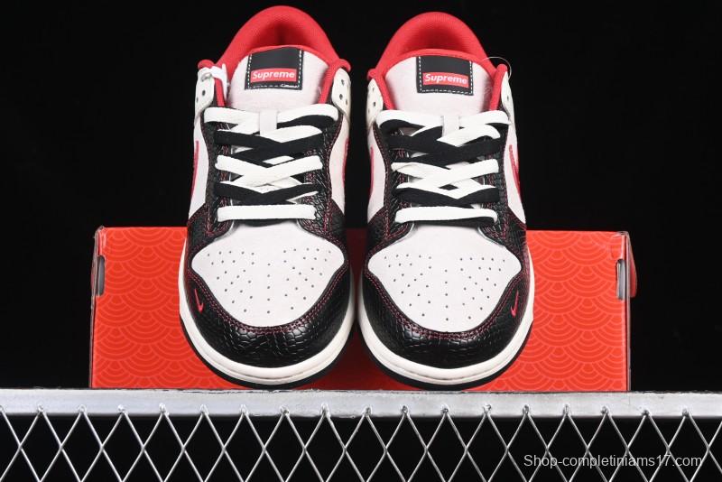 Nike SB Dunk Low Supreme Year of the Snake Limited Edition Red Black Snake Print Anniversary Custom Low-Top Casual Skate Shoes - XS1086-014