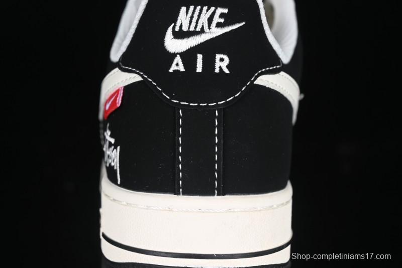 Nike Air Force 1 '07 Low Stussy Collaboration - Beige Black with Red Tab Low-Top Casual Sneakers - SJ6698-014