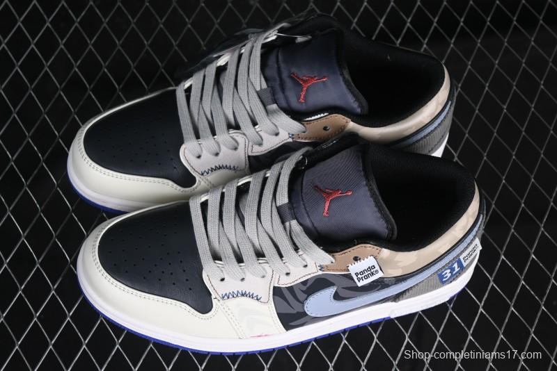 Nike Air Jordan 1 Low Retro Basketball Shoes with Panda Mischief Skyline Design - 553558-154