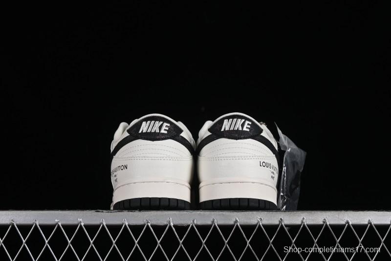 Nike Dunk Low LV Collaboration - Monogram Beige Black Hook SB Low Top Casual Skate Shoes - FC1688-189