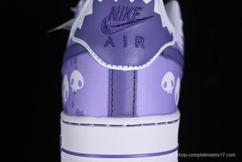 Nike Air Force 1 Low Witch Collaboration Custom Leather Sneakers with Gradient White-Purple and Skull Design - CW2288-111