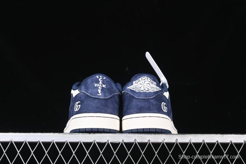 Nike Travis Scott x Fragment Design x Air Jordan 1 Low OG SP AJ1 Collaboration Sneakers - Prussian Blue - XS3086-006