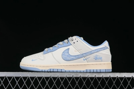Nike SB Dunk Low Stussy Collaboration Light Blue Shadow Swoosh Anniversary Custom Low-Top Casual Skate Shoes - XS6089-503