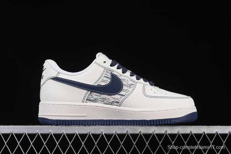Nike Air Force 1 'Wave Swoosh' Edition – White & Navy**