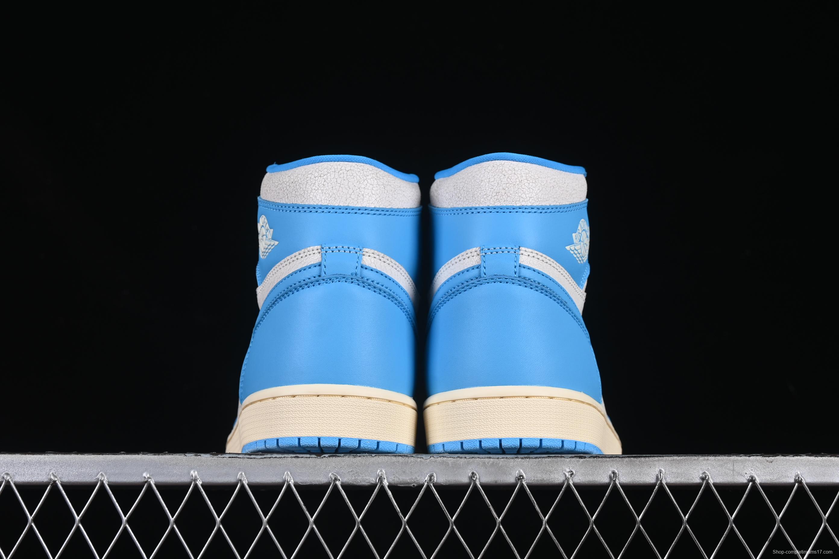 Nike Air Jordan 1 High OG "UNC Reimagined" Retro Basketball Shoes with Cracked Leather and Vintage Midsole - DZ5485-402