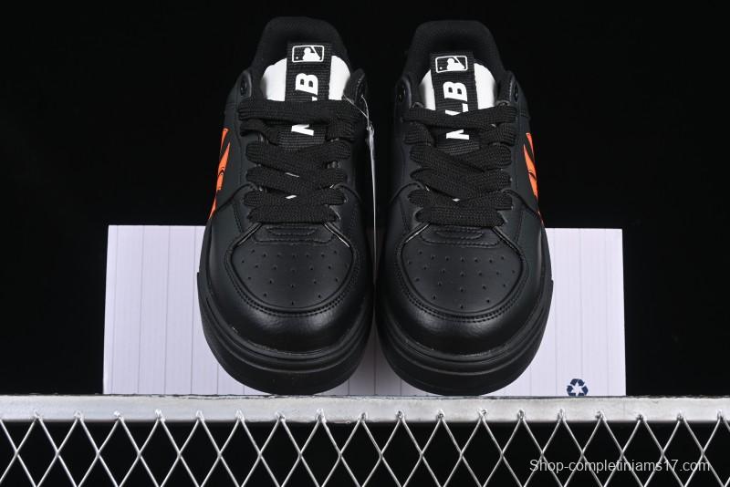 NY Yankees Black Leather Sneakers with Bold Orange Logo