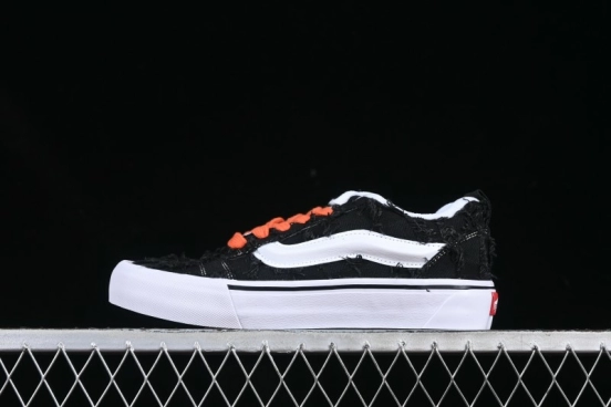 Vans Old Skool Distressed Black Canvas Sneakers with Orange Accents