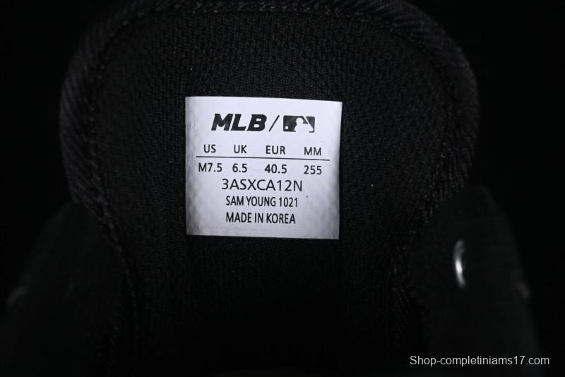 NY Yankees Black Leather Sneakers with Bold Blue Logo