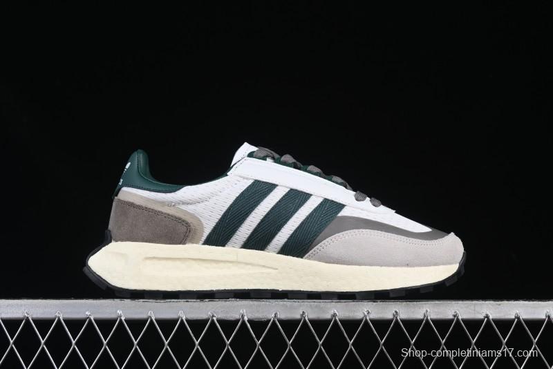 Adidas Retro-Inspired Sneakers - White, Grey & Green with Boost Sole