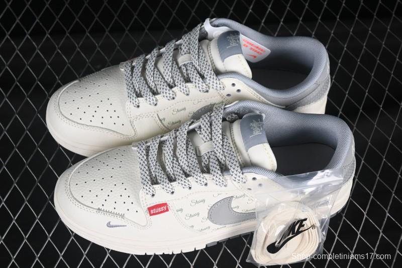 Nike SB Dunk Low Stussy Collaboration 3D Grey Swoosh Anniversary Custom Low-Top Casual Skate Shoes - XS6089-540
