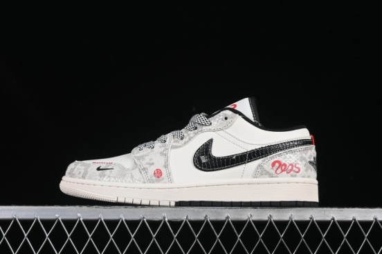 Nike Air Jordan 1 Low AJ1 Year of the Snake Limited Edition Two-Tone Black Snake Scale High-End Custom Retro Basketball Shoes - SJ9950-055