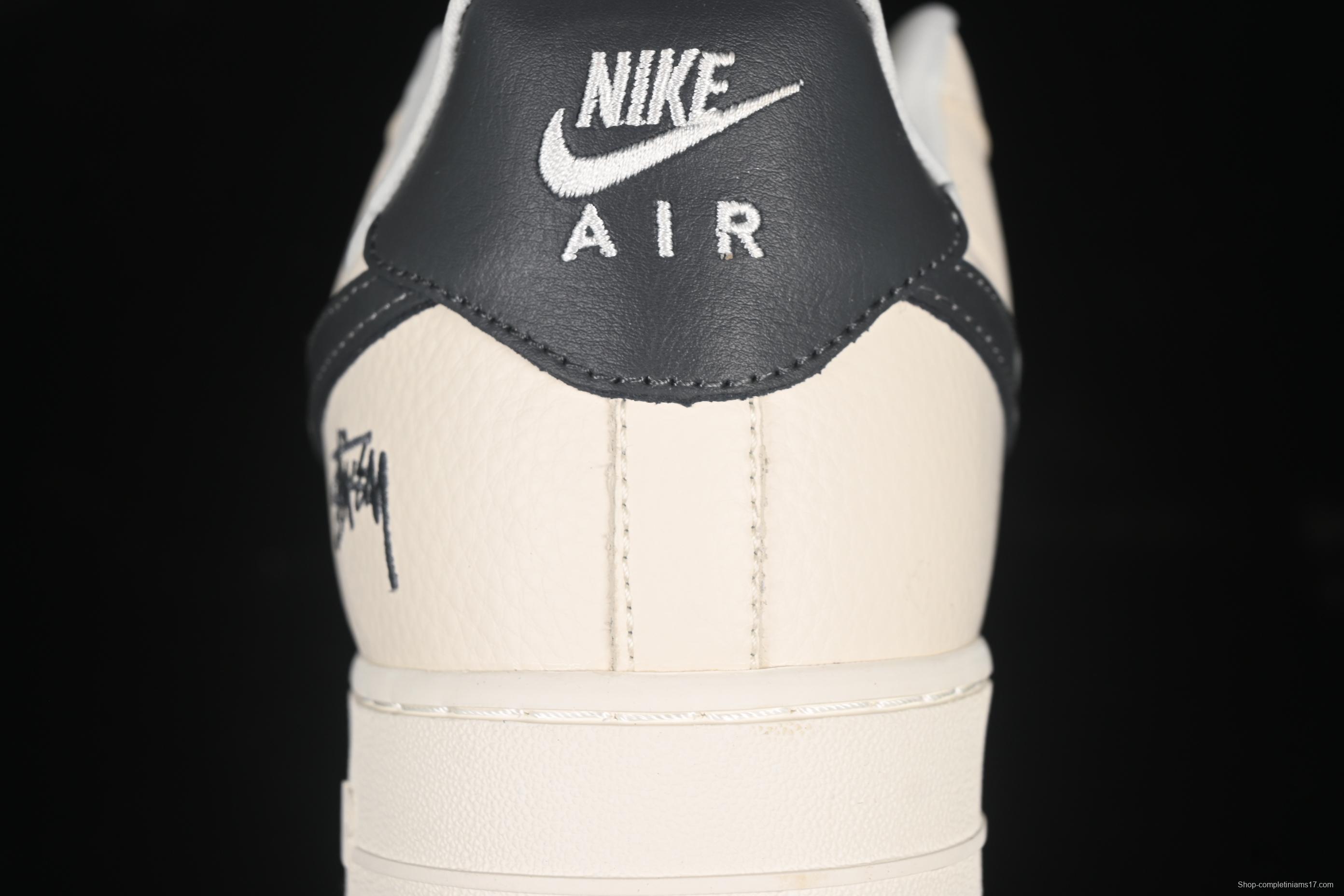 Nike Air Force 1 '07 Low Stussy Collaboration Beige Black Splatter Swoosh Casual Sneakers - DF0188-042