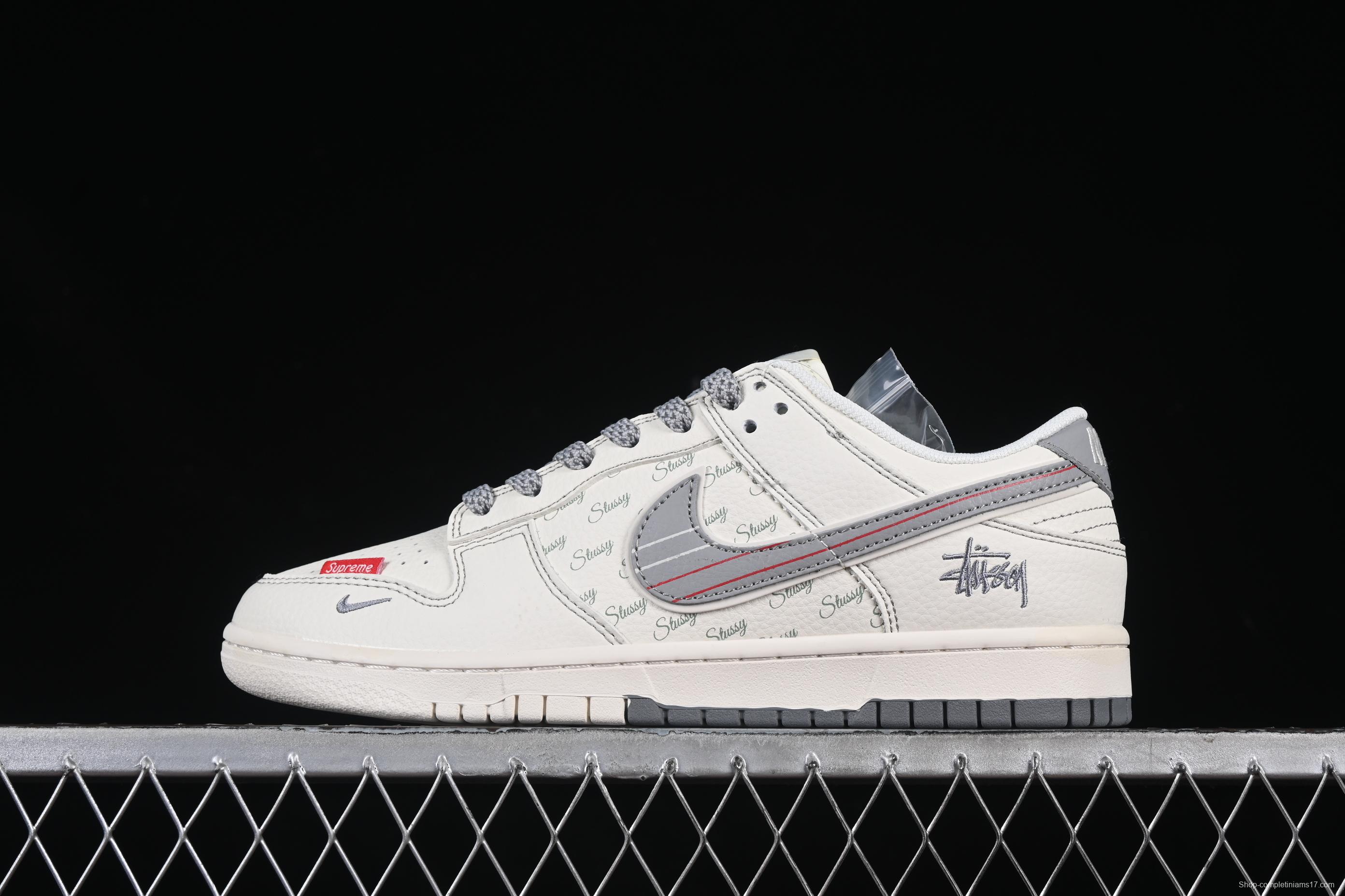 Nike SB Dunk Low Stussy Anniversary Customized Low-Top Casual Skate Shoes with Stripe Swoosh - XS6089-535