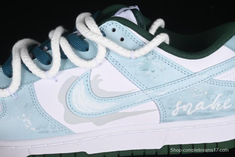 Nike Dunk Low Deconstructed Snake Emblem White Blue Low-Top Casual Sneakers - DD1391-101