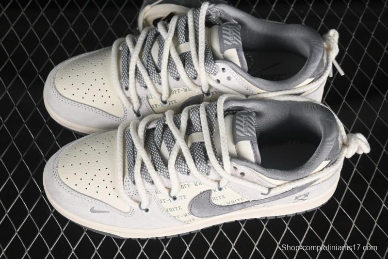 Nike SB Dunk Low OFF-WHITE Anniversary Edition Customized Skate Shoes with Gray Swoosh - YX5066-223