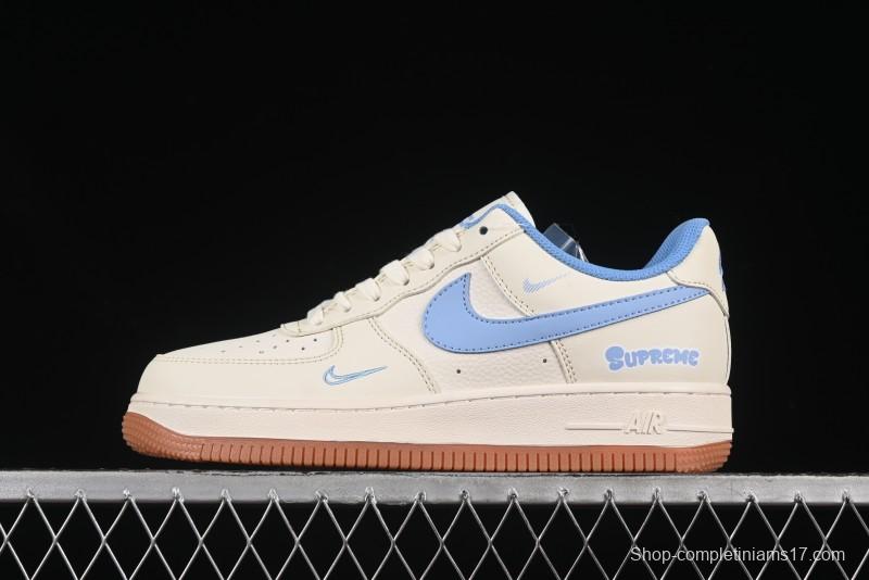 Nike Air Force 1 '07 Low Supreme Collaboration Blue Swoosh Gum Sole Casual Sneakers - XS1958-547
