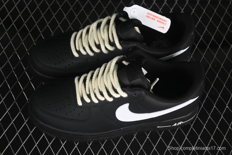 Nike Air Force 1 '07 Low Casual Sneakers in Black & White with Hemp Rope Detailing - ZH0316-073