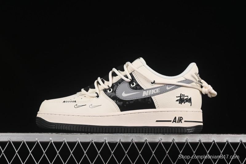 Nike Air Force 1 '07 Low Stussy Collaboration Black Diamond Lace-Up Casual Sneakers - DM6868-073