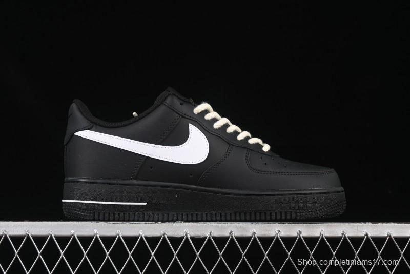 Nike Air Force 1 '07 Low Casual Sneakers in Black & White with Hemp Rope Detailing - ZH0316-073