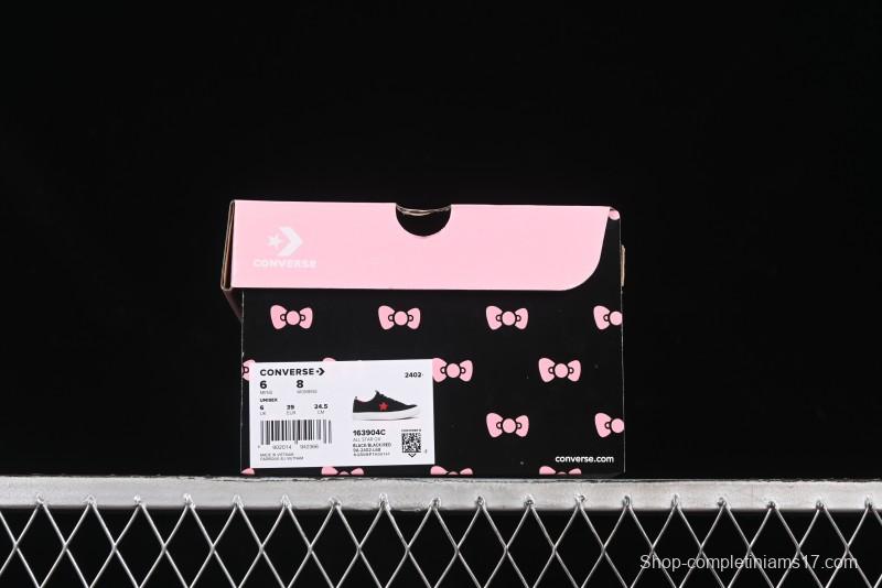 Converse One Star Low Top Casual Sneakers with Hello Kitty Collaboration - Pink Star and Embroidered Bow Design - 163904C