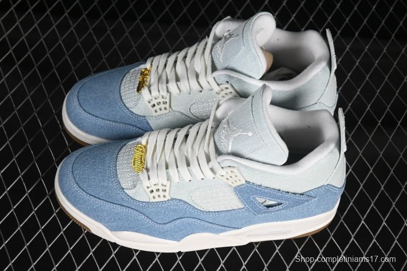Nike Air Jordan 4 Retro Denim "Worn Blue" Sneakers with Distressed Wash Finish - IB6716-100