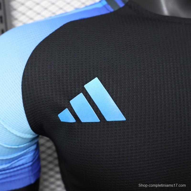 Player Version 2025 Algeria Black with Blue Sleeves Jersey