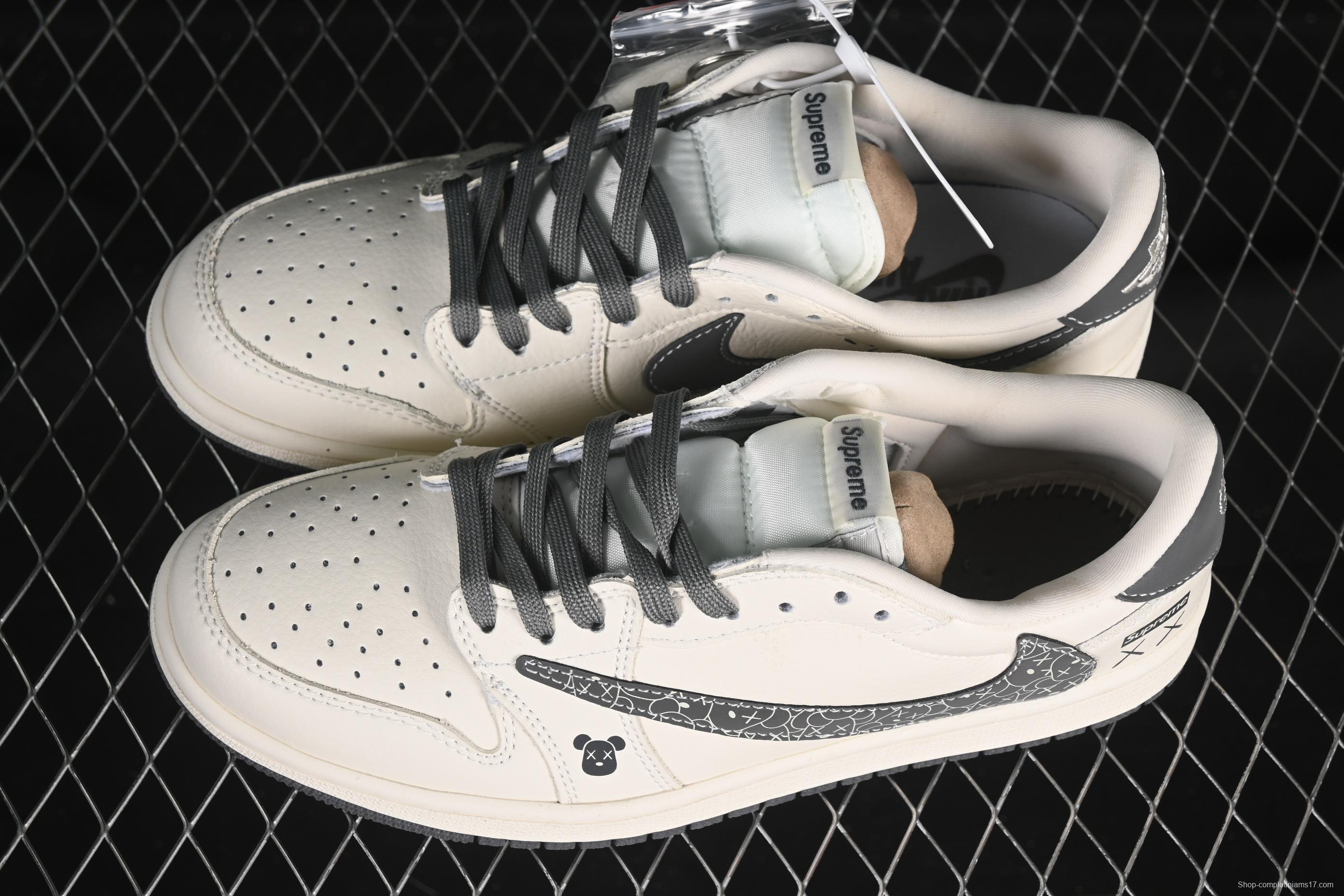 Nike Travis Scott x Fragment Design x Air Jordan 1 Low OG SP Casual Sneakers with Graffiti Bear Design - XS2024-035