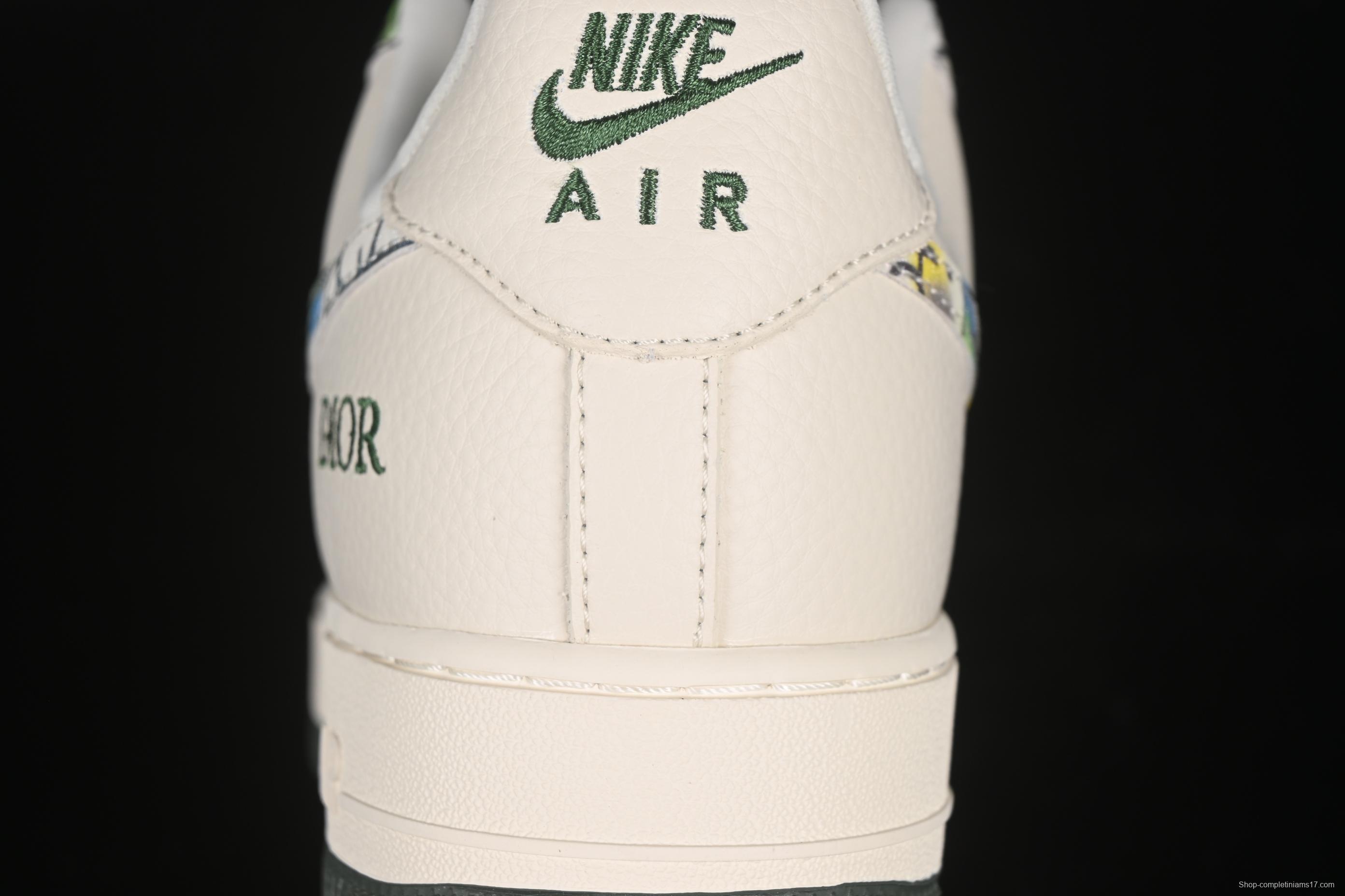 Nike Air Force 1 '07 Low Dior Collaboration Beige Green Floral Casual Sneakers - DF0188-065
