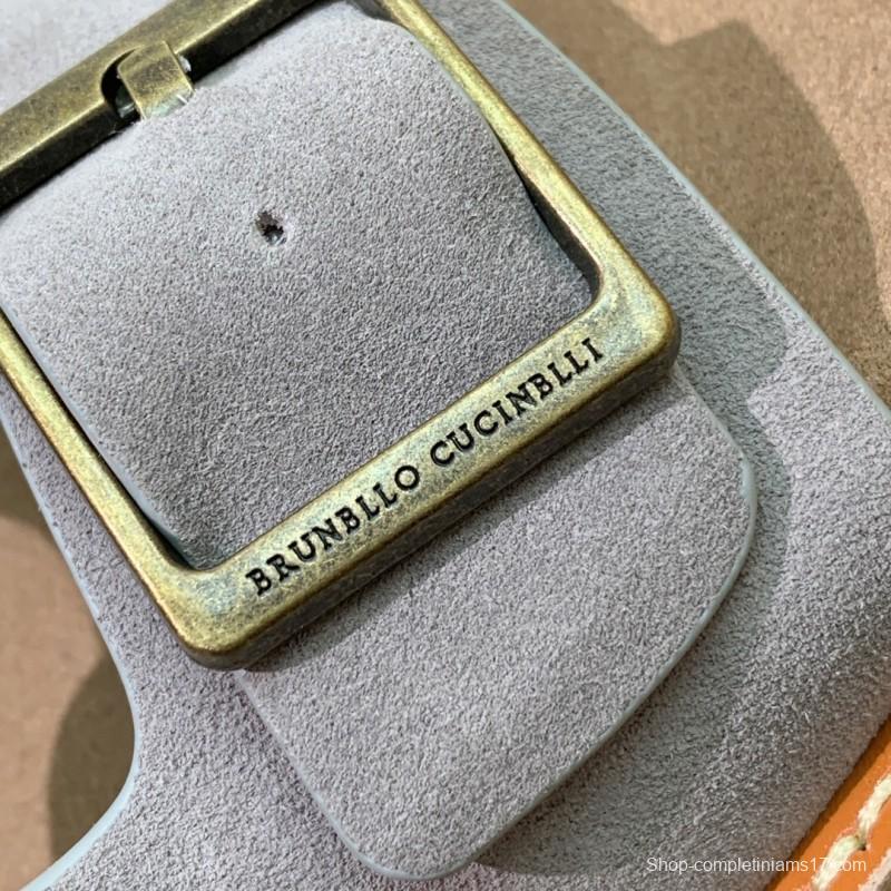 2025 Unisex Brunello Cucinelli Light Grey Suede Casual Sandals With Adjustable Buckles KFY00250