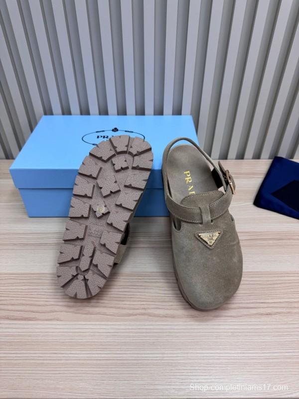 2025 Women Prada Khaki Suede Sandals LY00280